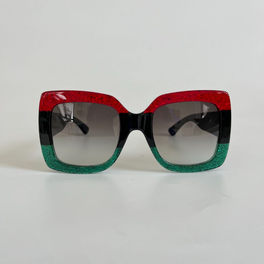 Gucci Red/Green Glitter GG0083S Oversized Square Sunglasses