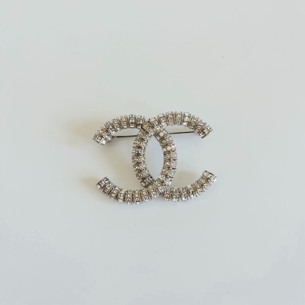 Chanel silver crystal encrusted brooch