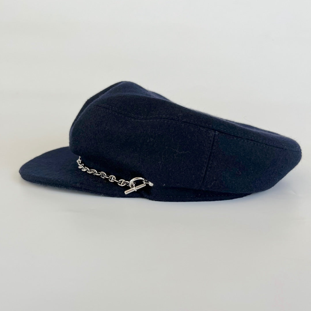 Hermes Navy Cashmere Deauville Cap with Anchor chain