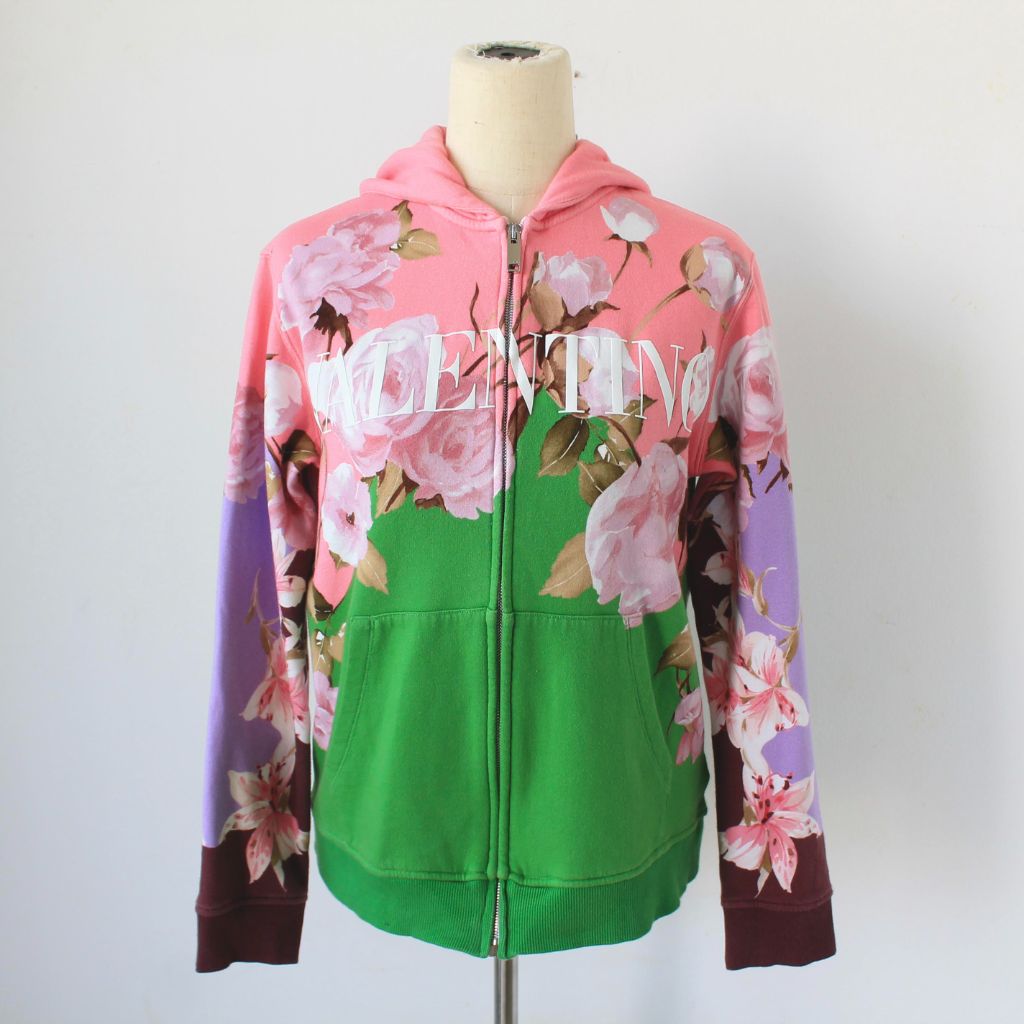 Valentino floral print green/pink zip up hoodie