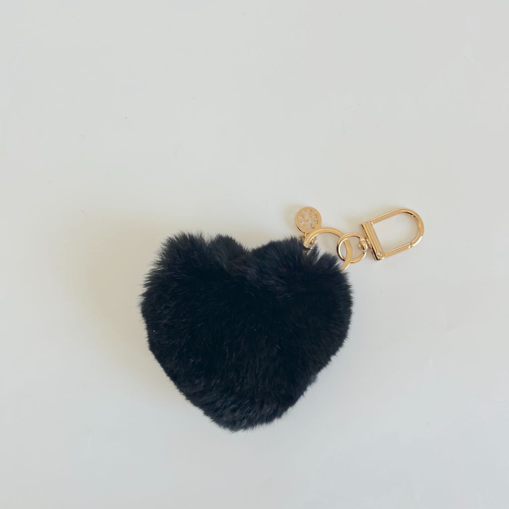 Tory Burch Rabbit Fur Key Chain In Black