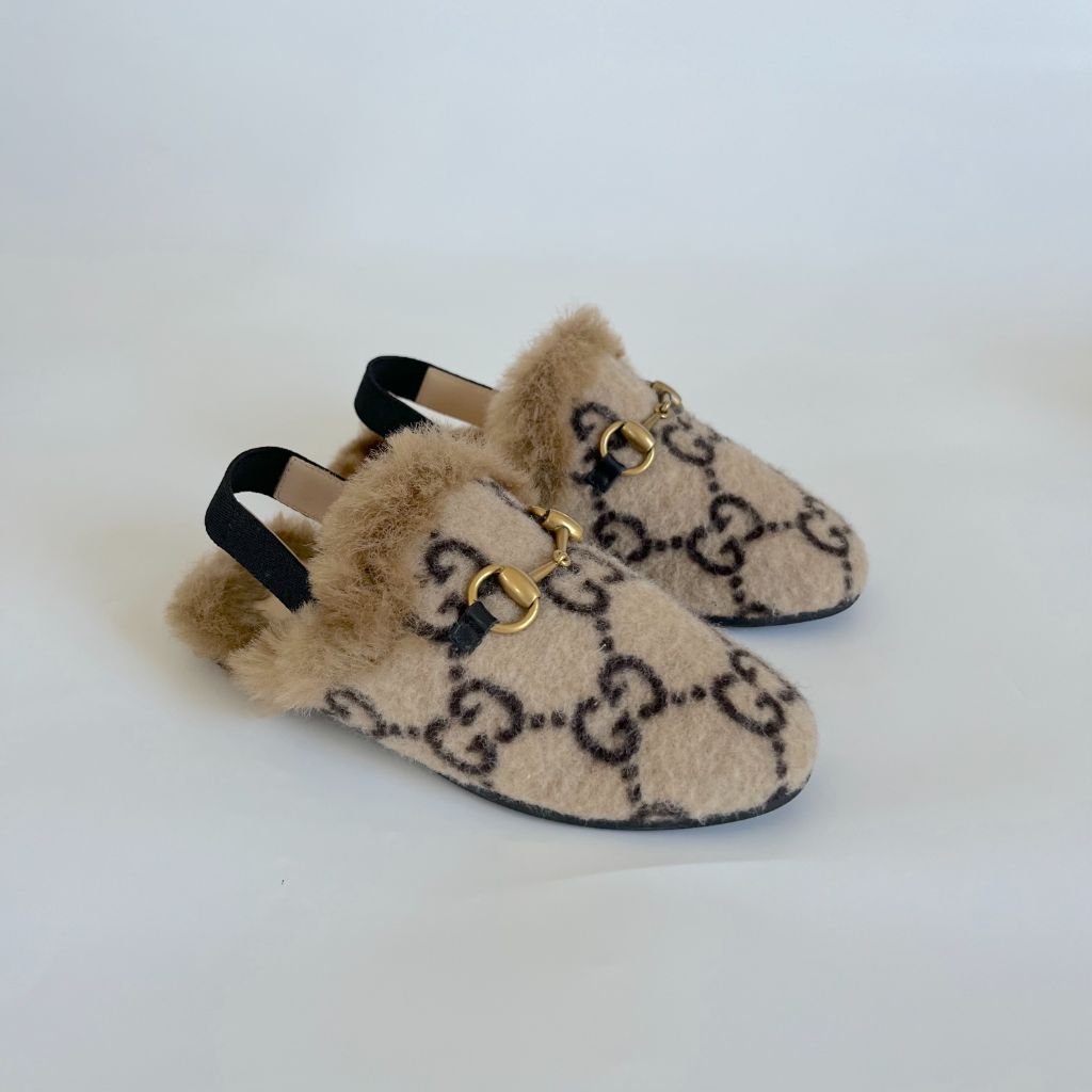 Gucci Shearling Furry Slingback Kids Shoes