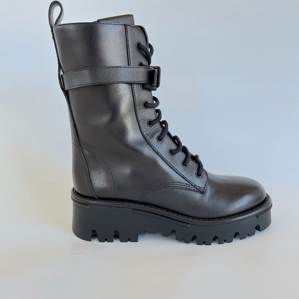 Valentino Campsite "V" Logo Leather Combat Boots, 40
