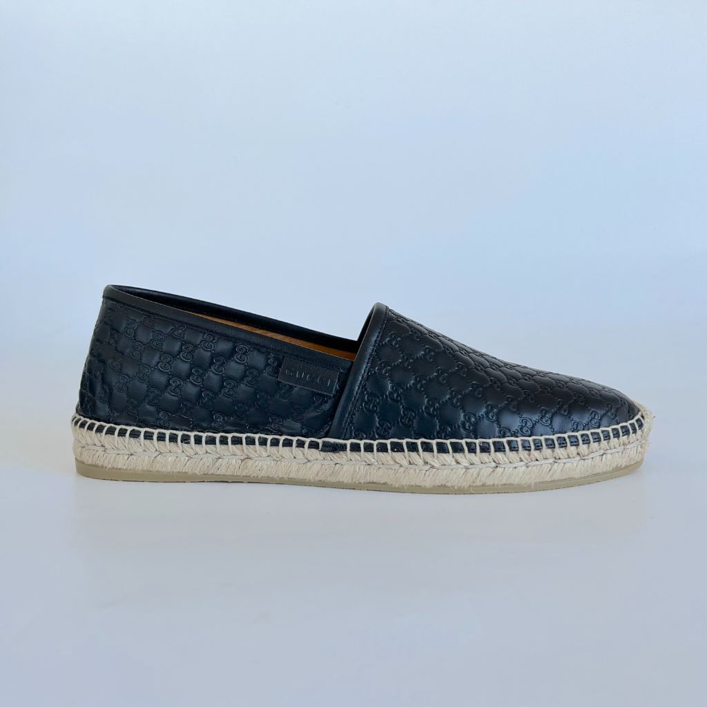 Gucci Black Microguccissima Leather Flat Espadrilles, 8