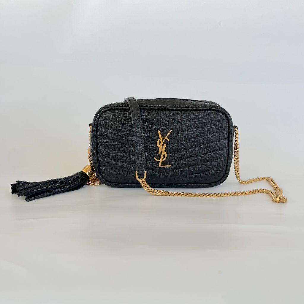 Saint Laurent Mini Lou Bag in Quilted Grain De Poudre Embossed Leather Bag