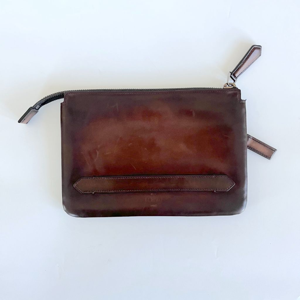 Berluti brown leather zip pouch