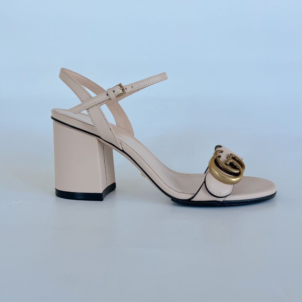 Gucci light pink leather sandal heels, 35.5