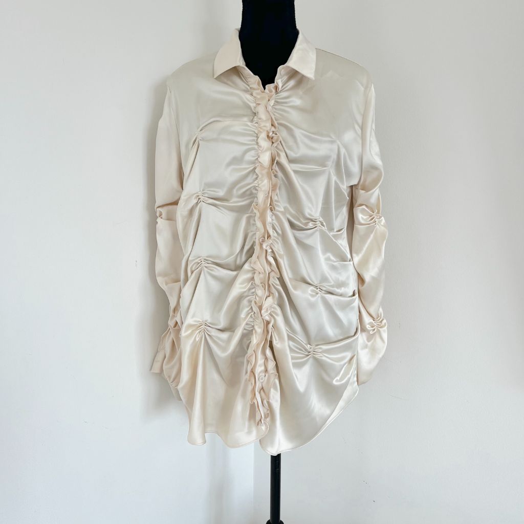 Ruve Ruched Silk Cream Shirt