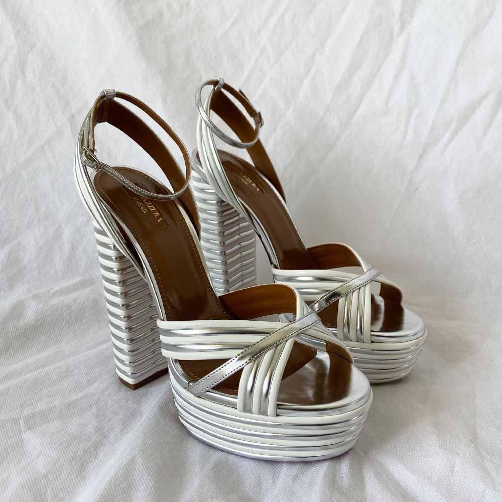 Aquazzura Sundance 140 metallic leather platform sandals, 41 - BOPF | Business of Preloved Fashion