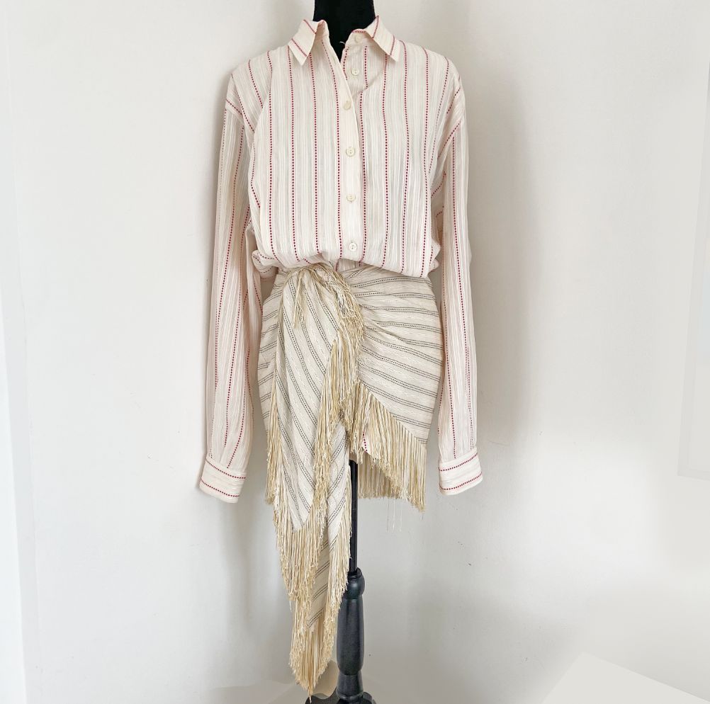 Attico Fringed Striped Cotton-blend Jacquard Mini Shirt Dress - BOPF | Business of Preloved Fashion