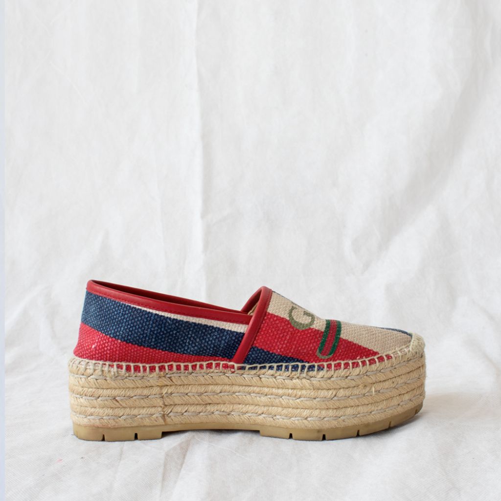 Gucci Logo Sylvie Platform Espadrille, 38
