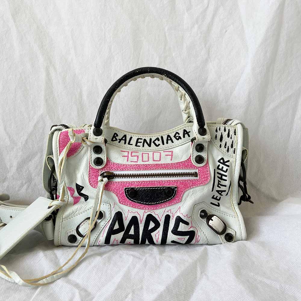 Balenciaga Classic City mini graffiti-printed leather bag - BOPF | Business of Preloved Fashion