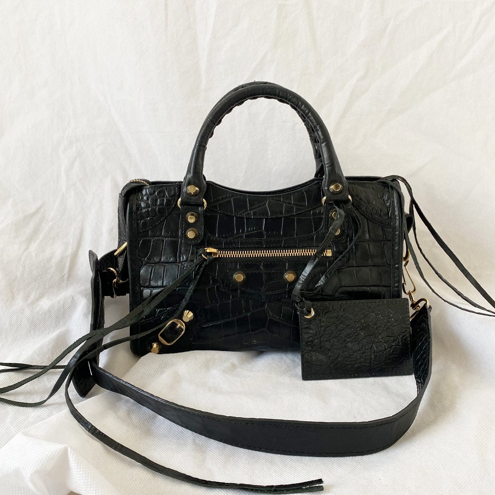 Balenciaga Giant 12 City Mini Croc-embossed Black Bag - BOPF | Business of Preloved Fashion