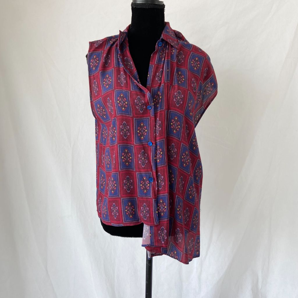 Balenciaga printed asymmetric sleeveless button down blouse - BOPF | Business of Preloved Fashion