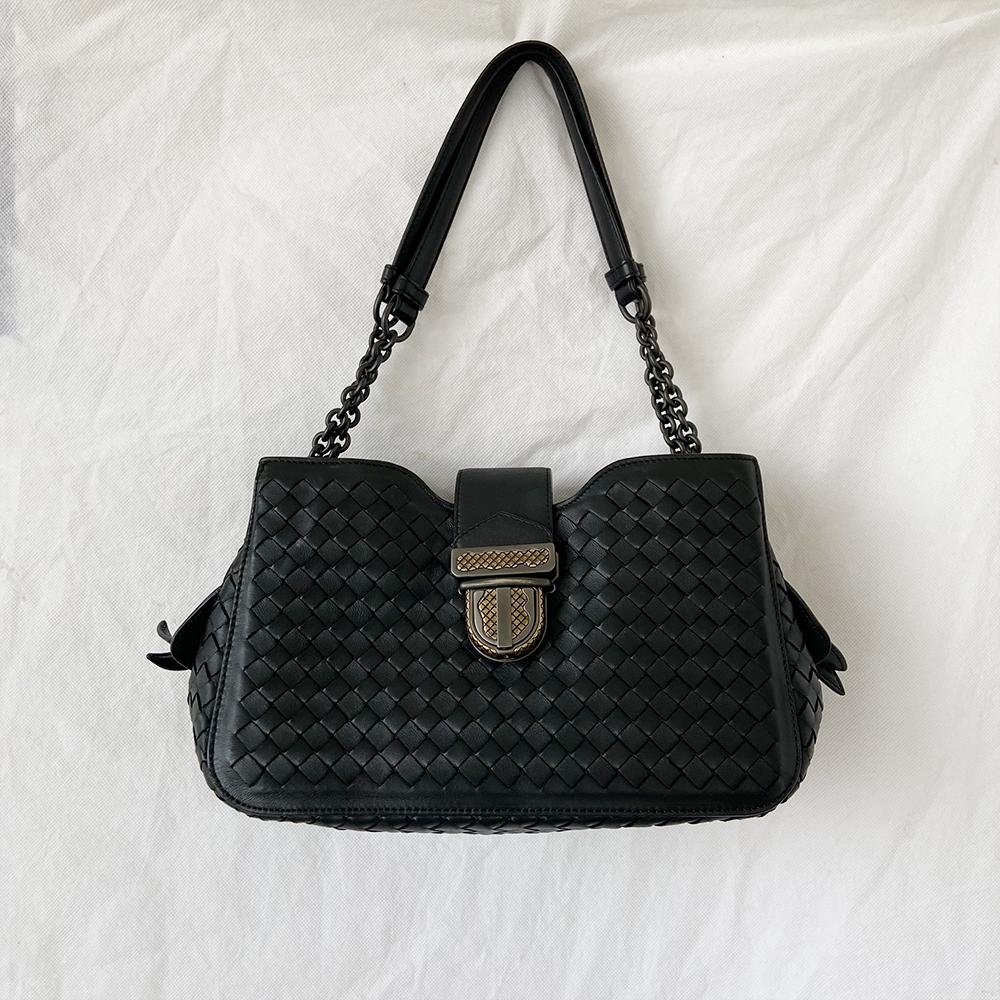 Bottega Veneta Black Intrecciato Leather Mini Roma Shoulder Bag - BOPF | Business of Preloved Fashion