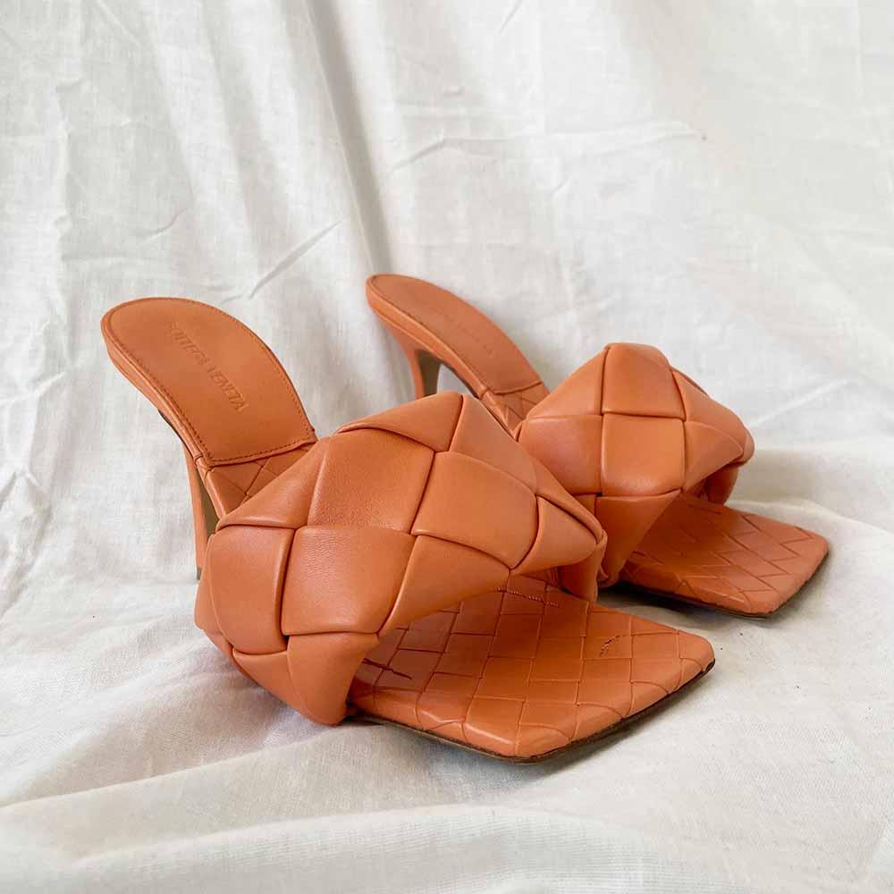 Bottega Veneta Orange Square Toe Lido Sandals, 40 - BOPF | Business of Preloved Fashion