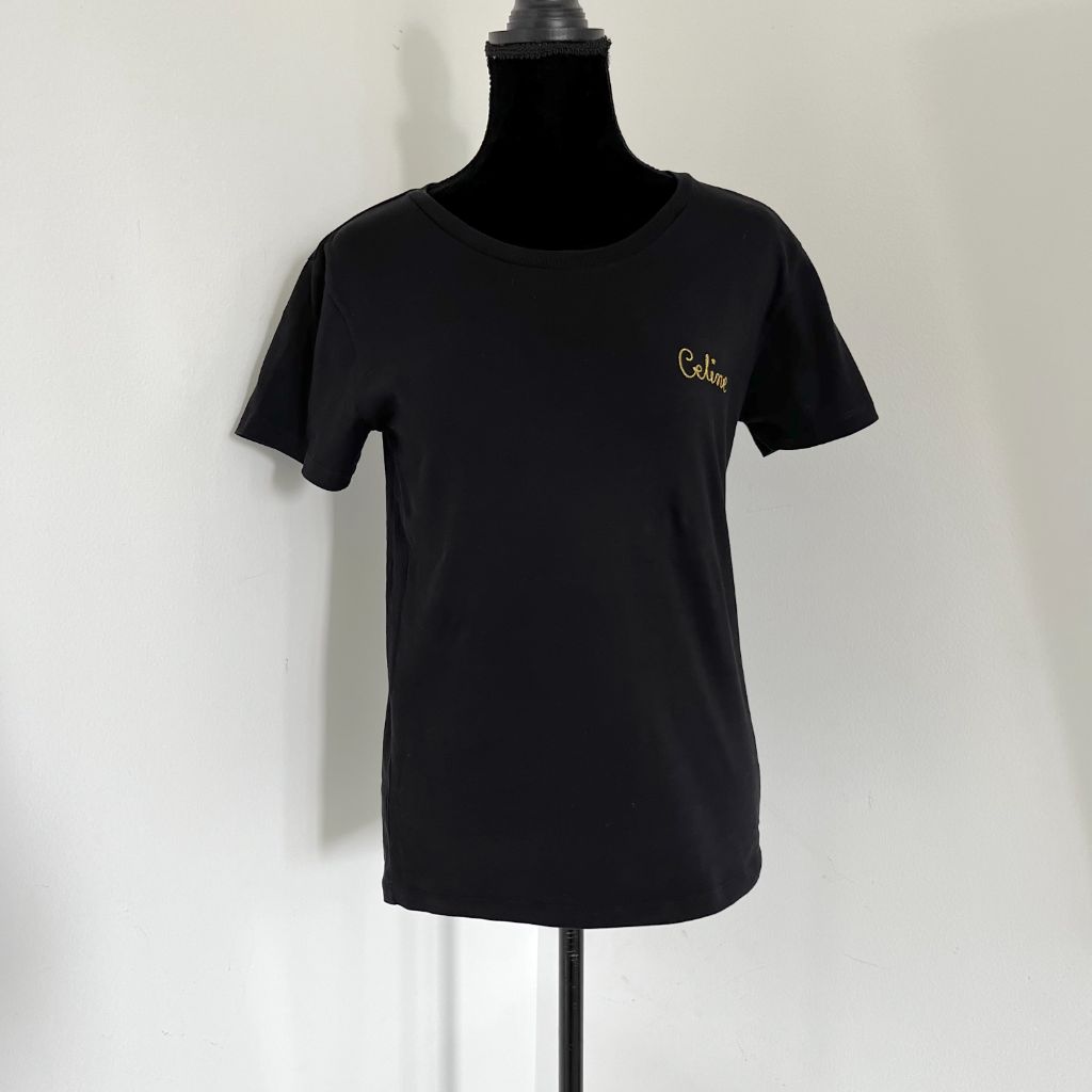 Celine Black T-shirt with Cursive Embroidered Logo - BOPF | Business of Preloved Fashion