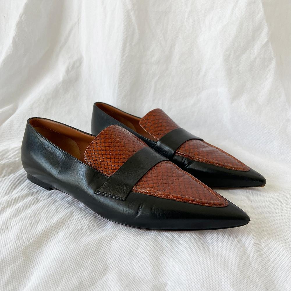 Celine Leather And Embossed Python Pointed Toe Loafers, 38 - BOPF | Business of Preloved Fashion