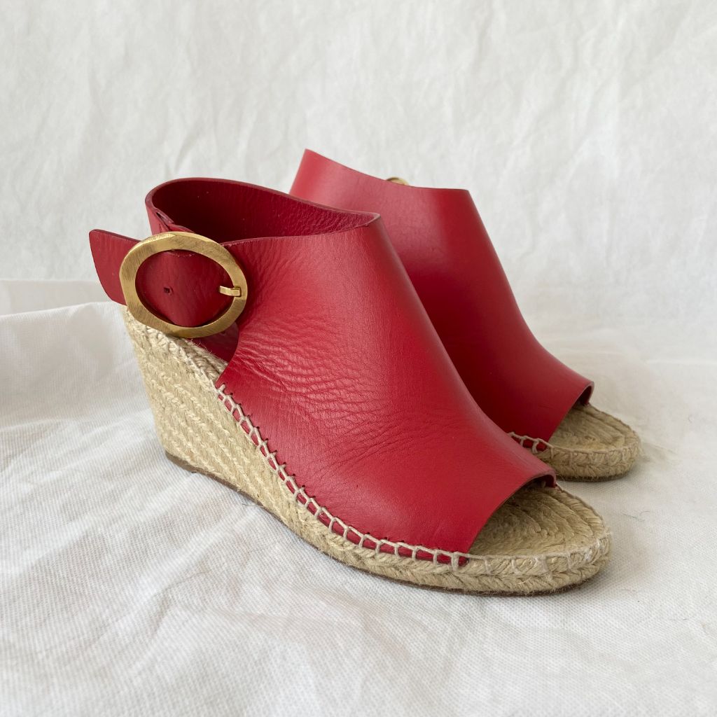 Celine Red Leather Espadrille Wedge Slingback Sandals, 38 - BOPF | Business of Preloved Fashion