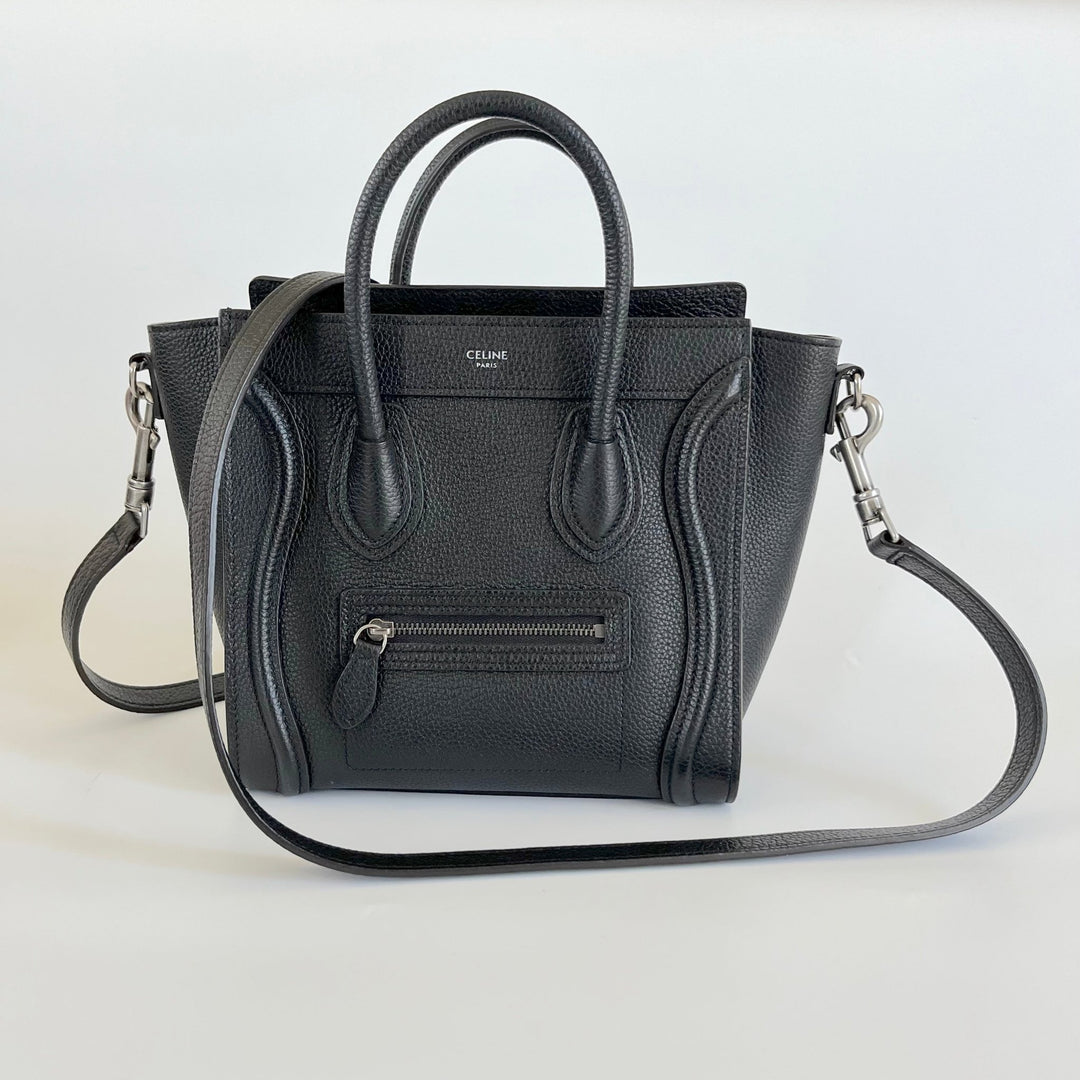 Celine textured black leather nano luggage bag with strap - BOPF | Business of Preloved Fashion