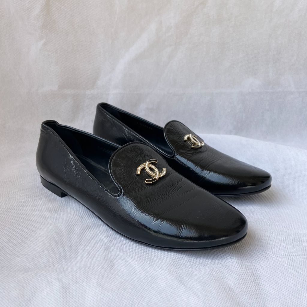 Chanel Black Patent Leather Loafers, 38.5 - BOPF | Business of Preloved Fashion