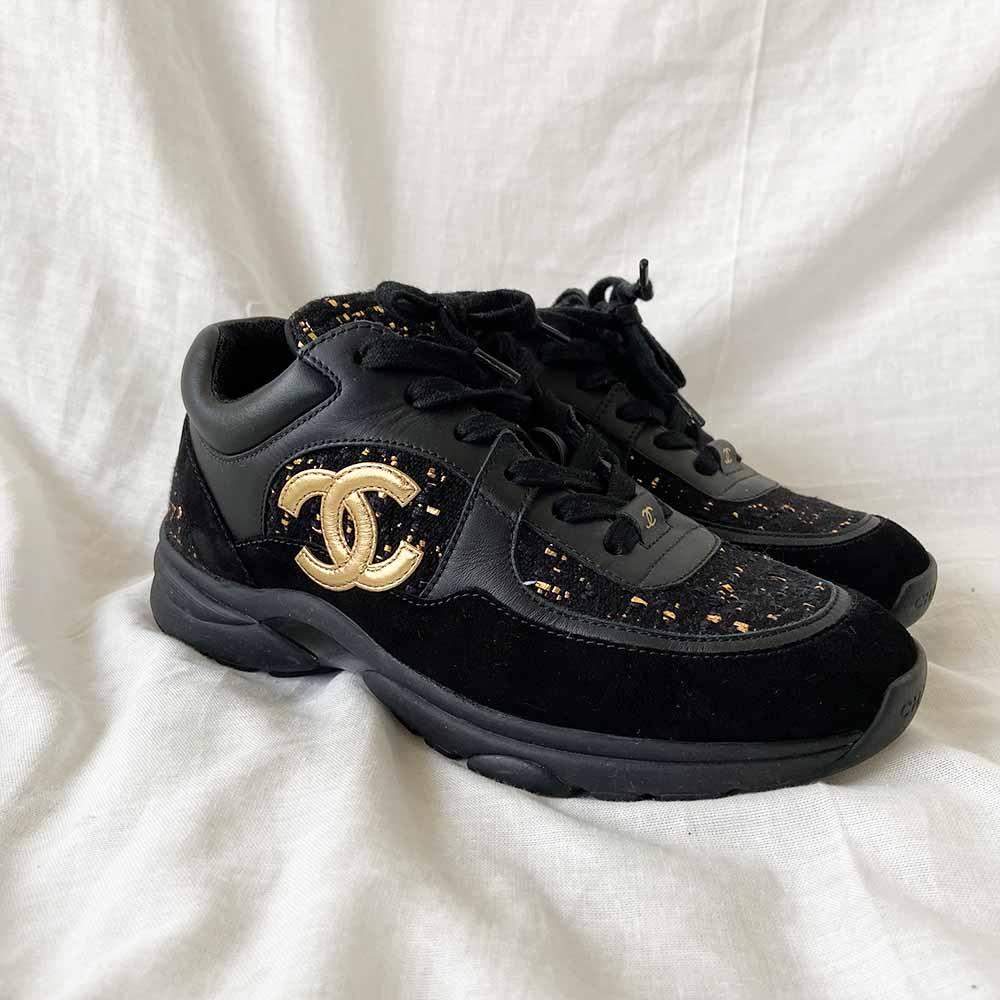 Chanel Black Tweed and Leather Sneakers, 37.5 - BOPF | Business of Preloved Fashion