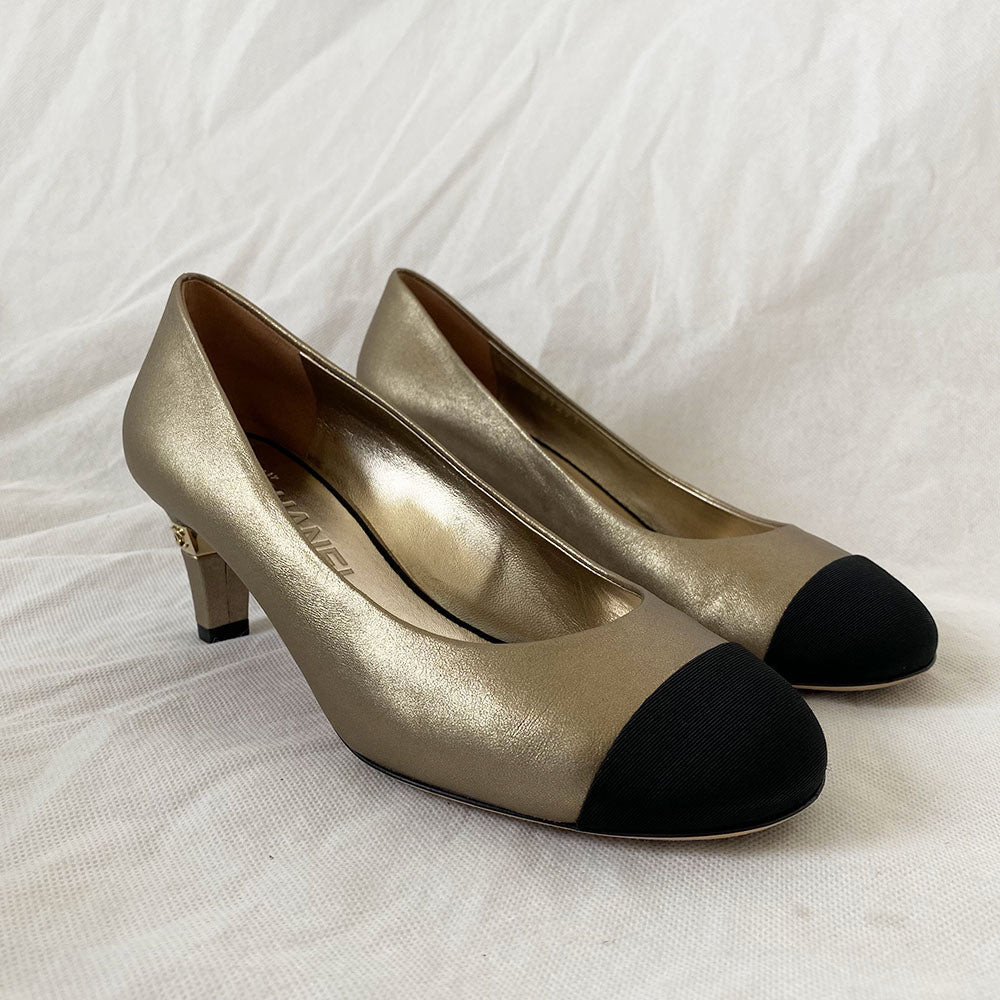 Chanel Light Gold Round Toe Pumps, 36.5C - BOPF | Business of Preloved Fashion
