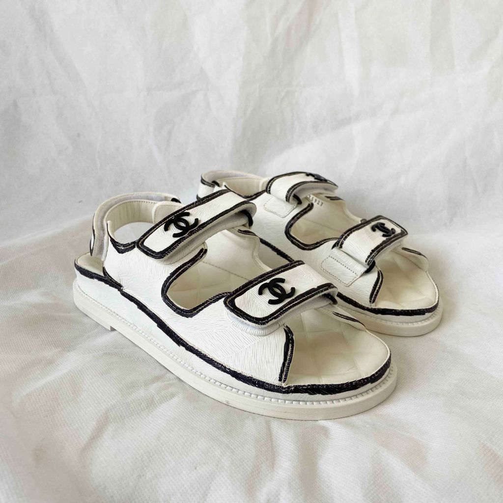 Chanel White Black Printed Dad Shoes, 37C - BOPF | Business of Preloved Fashion
