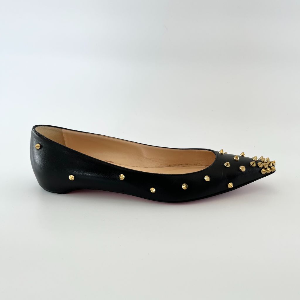 Christian Louboutin black leather spike flats, 38.5 - BOPF | Business of Preloved Fashion