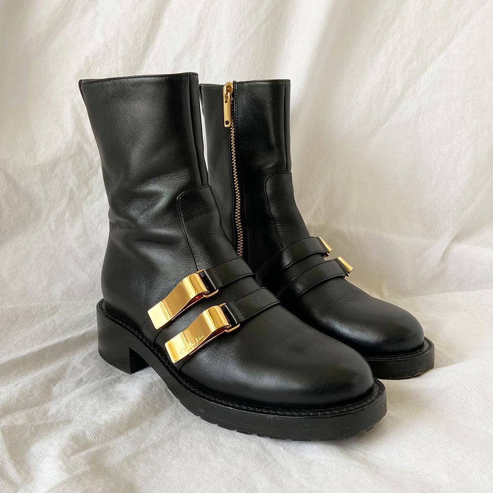 Dior Black Leather Side Zip Ankle Boot, 37.5 - BOPF | Business of Preloved Fashion