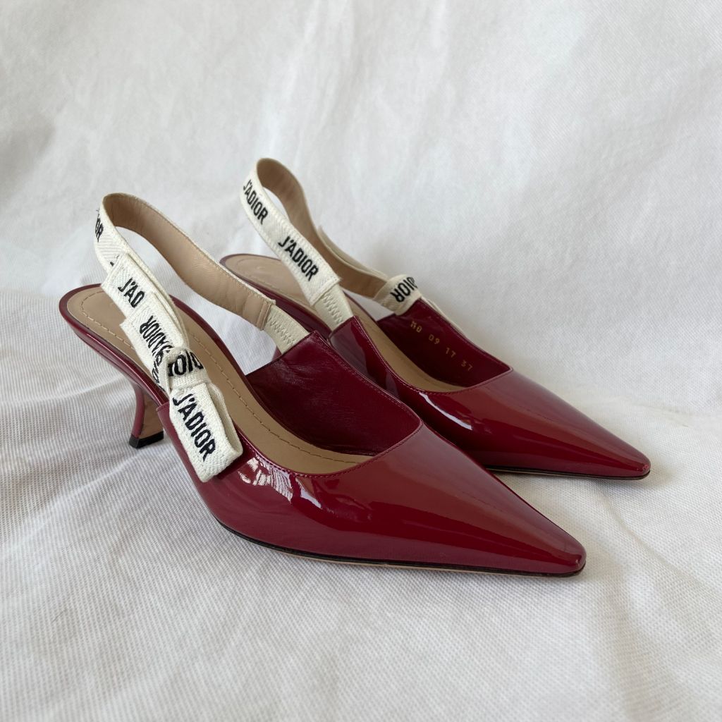 Dior Burgundy Patent Leather J'adior Slingback Pumps, 37 - BOPF | Business of Preloved Fashion
