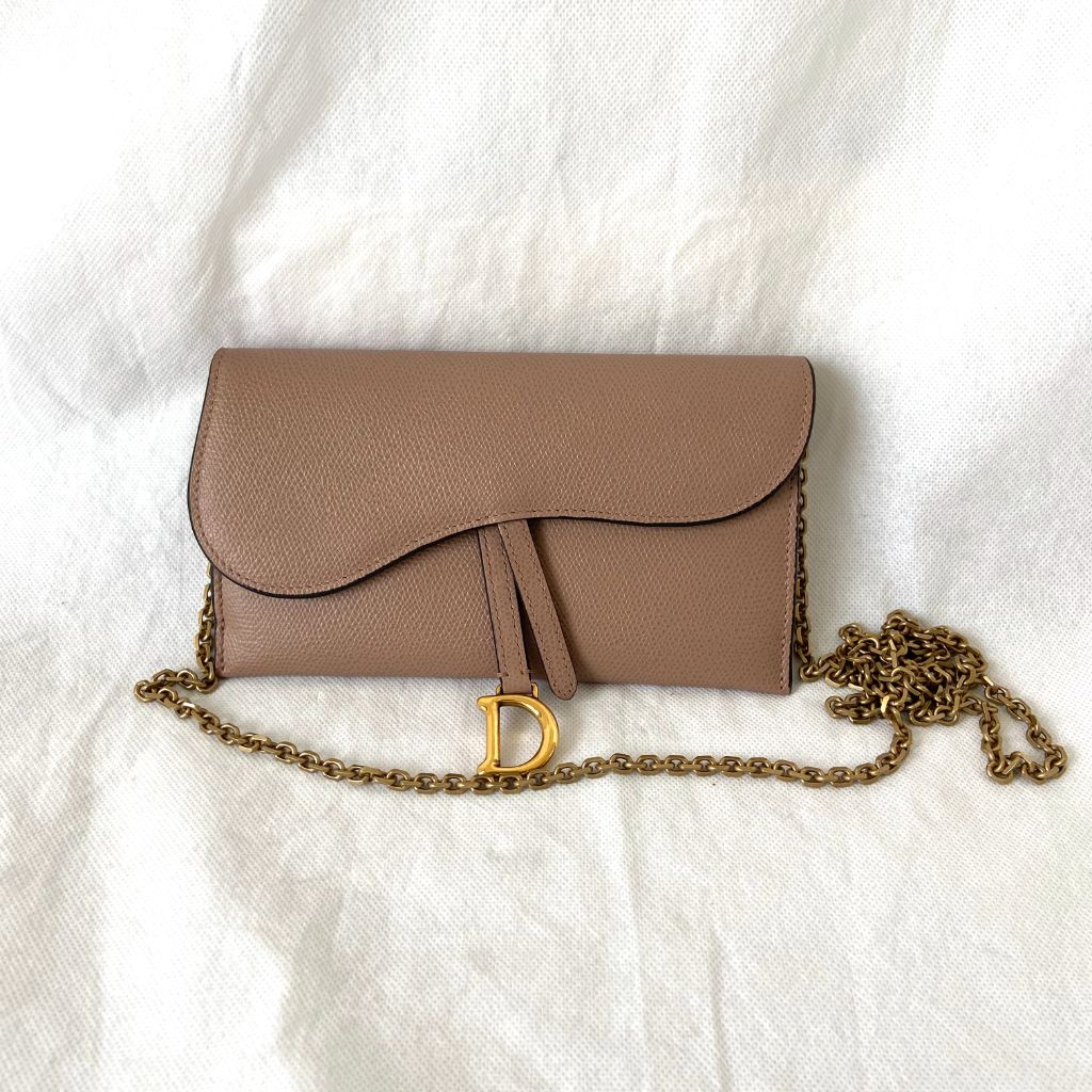 Dior Dusty Rose Leather Saddle Wallet on Chain - BOPF | Business of Preloved Fashion