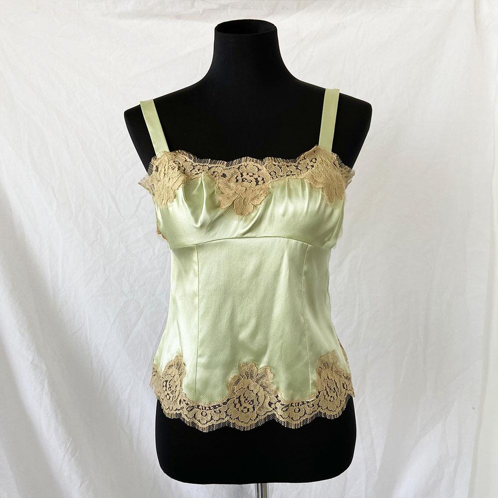 Dolce & Gabbana light green lace-trim camisole top - BOPF | Business of Preloved Fashion