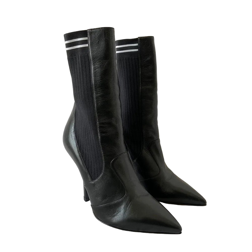 Fendi Black Sock and Leather Heeled Boots, 37.5 - BOPF | Business of Preloved Fashion