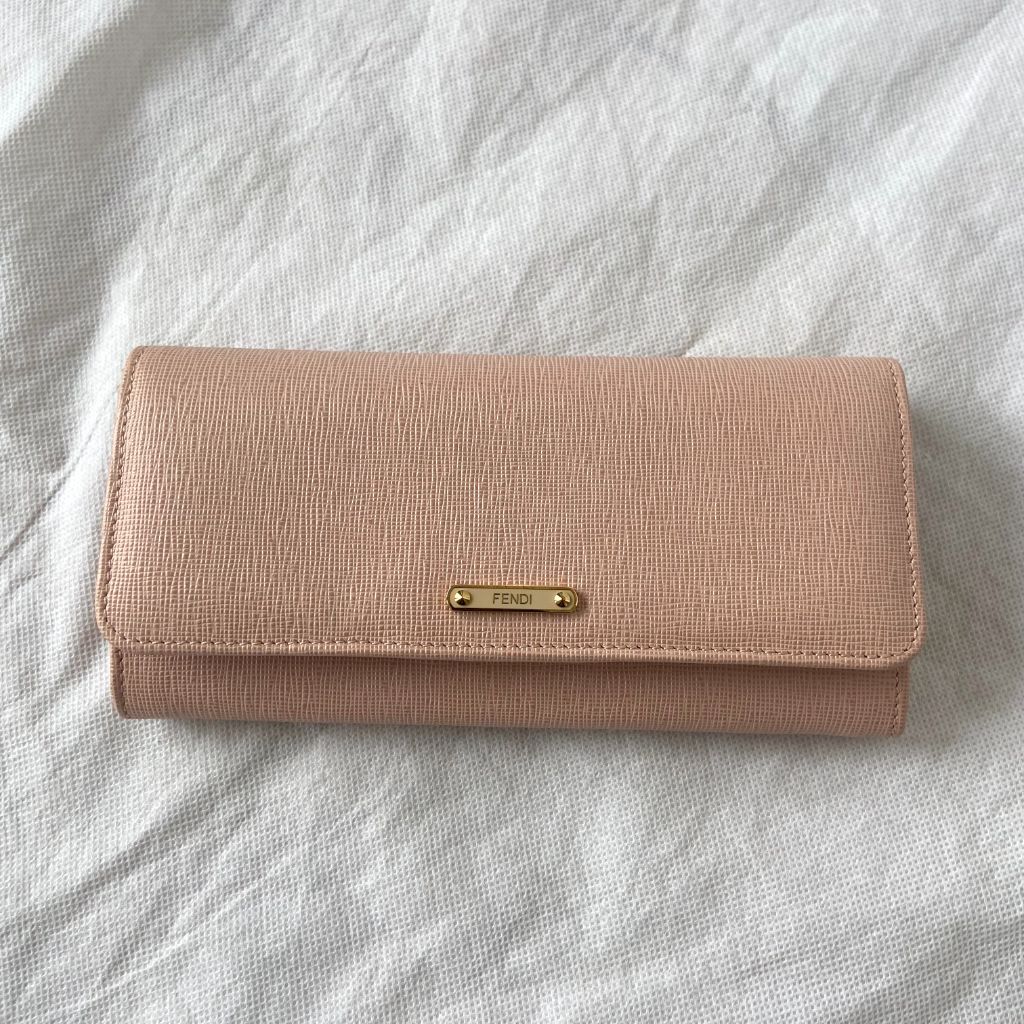 Fendi pink leather textured continental flap wallet - BOPF | Business of Preloved Fashion
