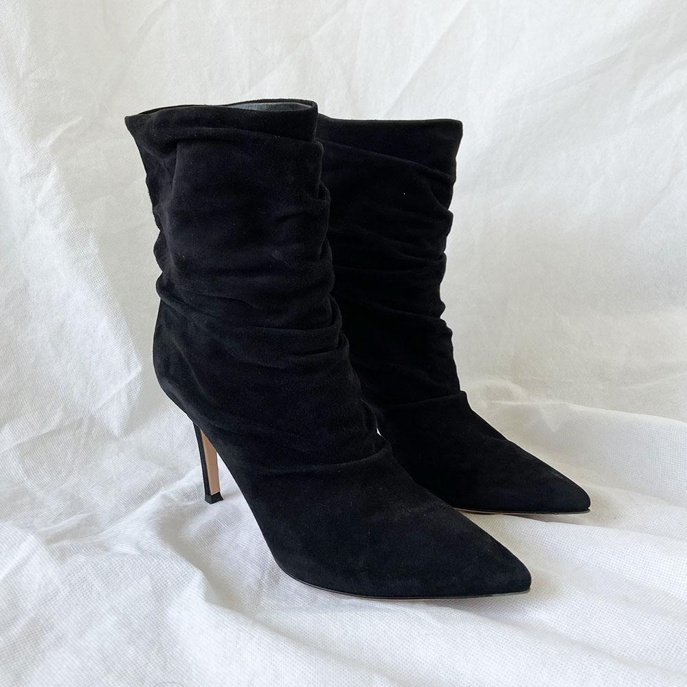 Gianvito Rossi black suede crunch ankle booties, 37 - BOPF | Business of Preloved Fashion