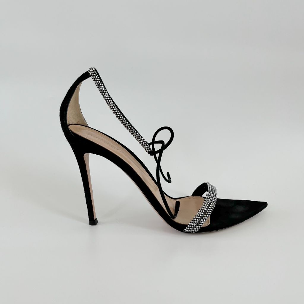 Gianvito Rossi Crystal-Embellished Suede Sandals, 40 - BOPF | Business of Preloved Fashion