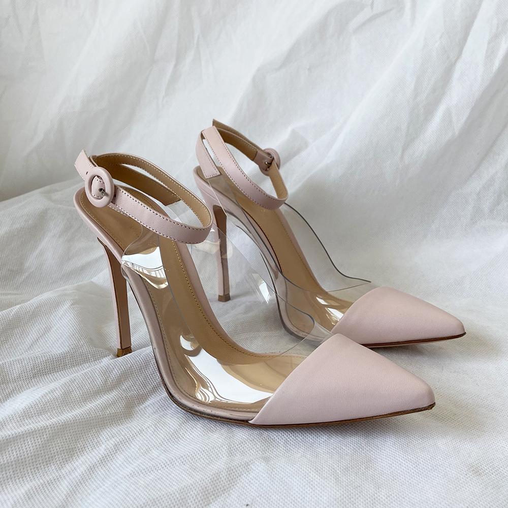 Gianvito Rossi Leather And PVC Anise Pointed Toe Ankle Strap, - BOPF | Business of Preloved Fashion