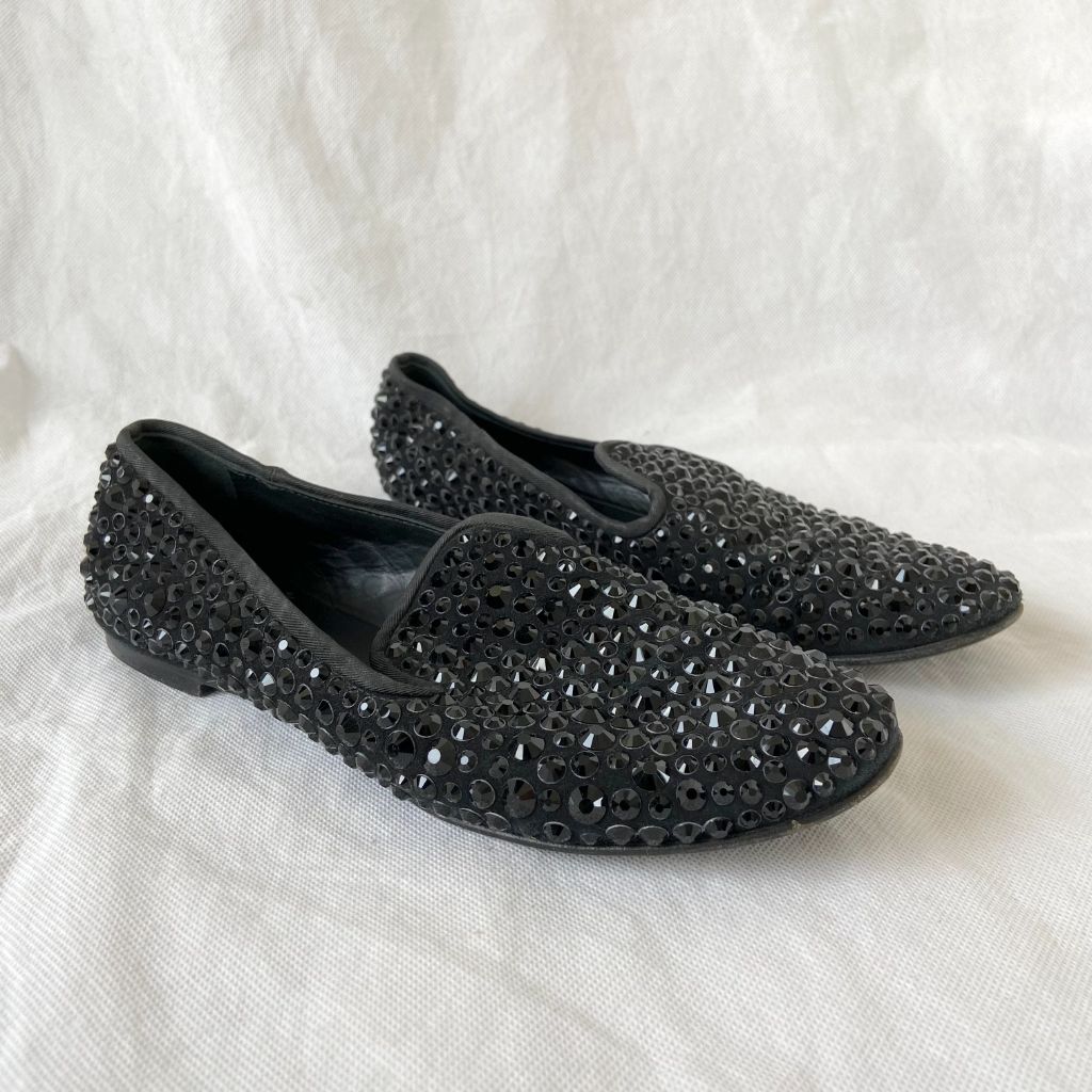 Giuseppe Zanotti Crystal Embellished Black Loafer Flats, 37.5 - BOPF | Business of Preloved Fashion