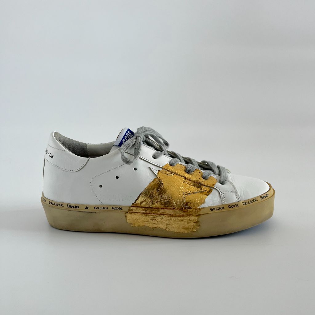 Golden Goose White With Gold Low Top Sneakers, 38 - BOPF | Business of Preloved Fashion