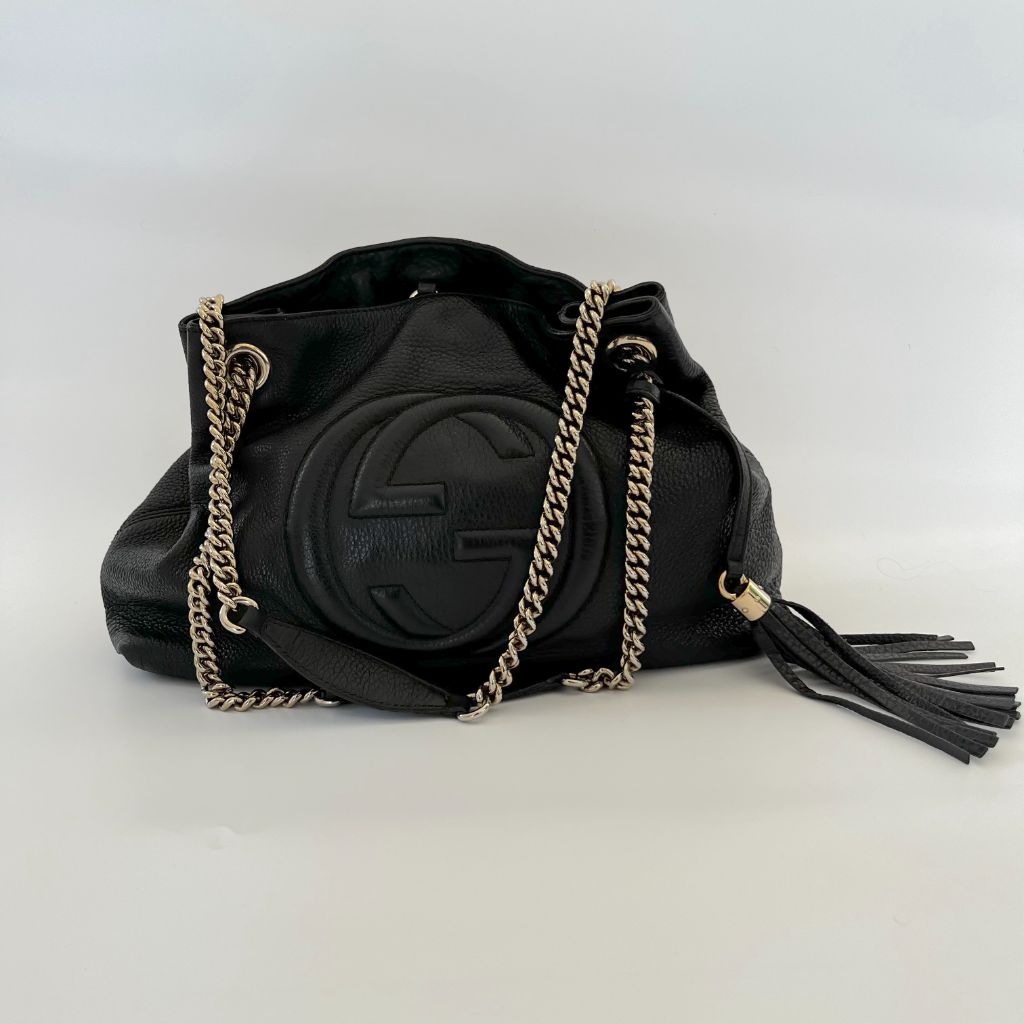 Gucci Black Pebbled Leather Medium Soho Chain Shoulder Bag - BOPF | Business of Preloved Fashion