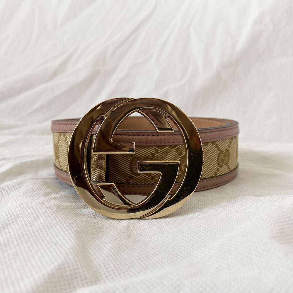 Gucci Guccissima Canvas Pink Trim Belt - BOPF | Business of Preloved Fashion