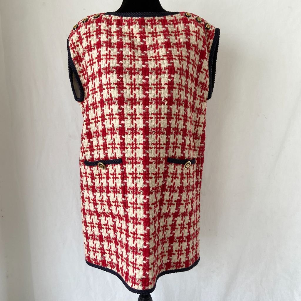 Gucci red and white tweed sleeveless dress with buttons along the shoulder - BOPF | Business of Preloved Fashion