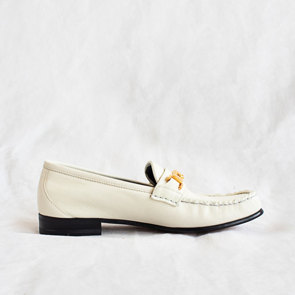 Gucci white leather loafer with gold chain, 36.5 - BOPF | Business of Preloved Fashion