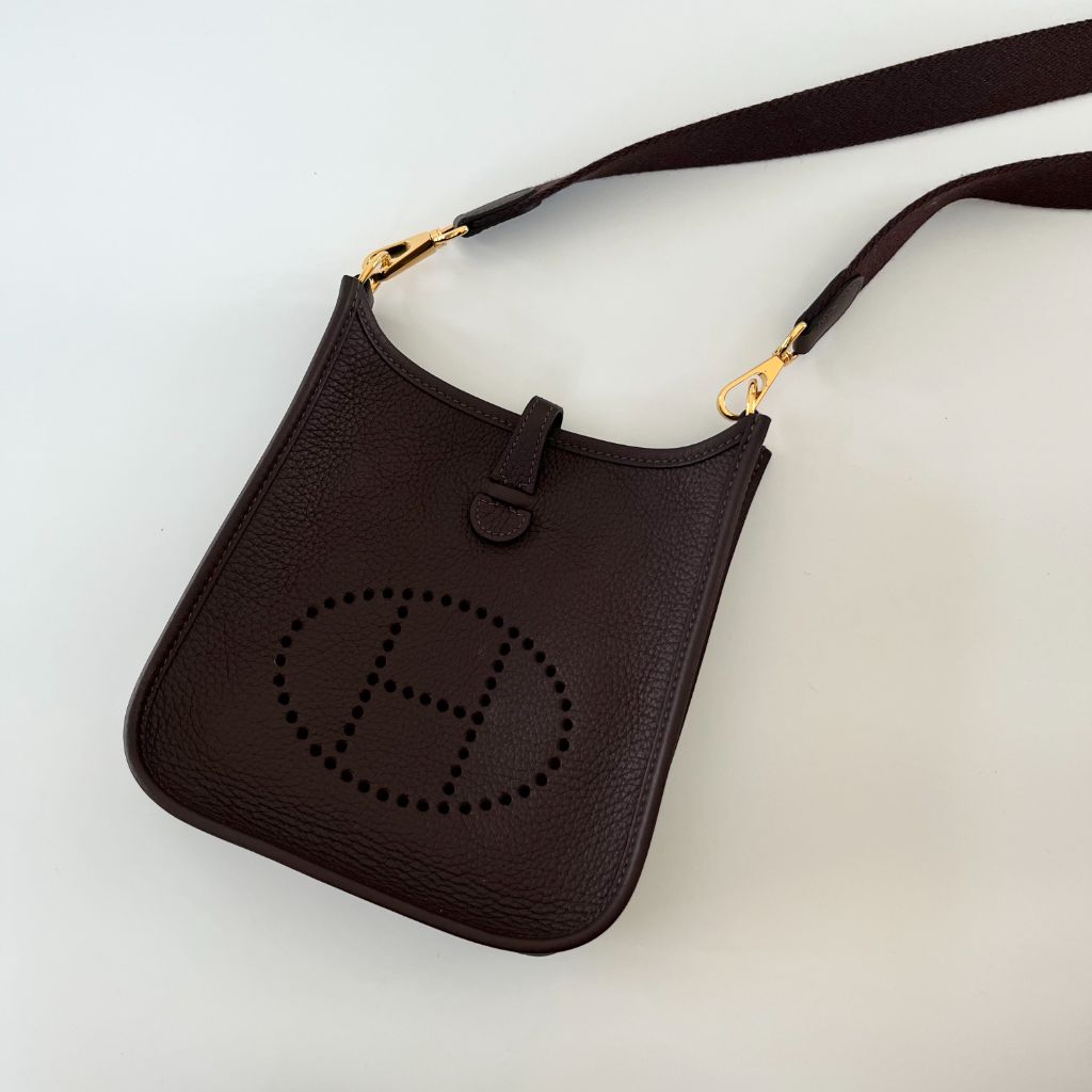 Hermès Chocolate Clemence Leather Evelyn TPM bag - BOPF | Business of Preloved Fashion