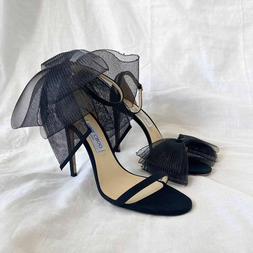 Jimmy Choo Aveline 100 bow-embellished grosgrain sandals, 41 - BOPF | Business of Preloved Fashion
