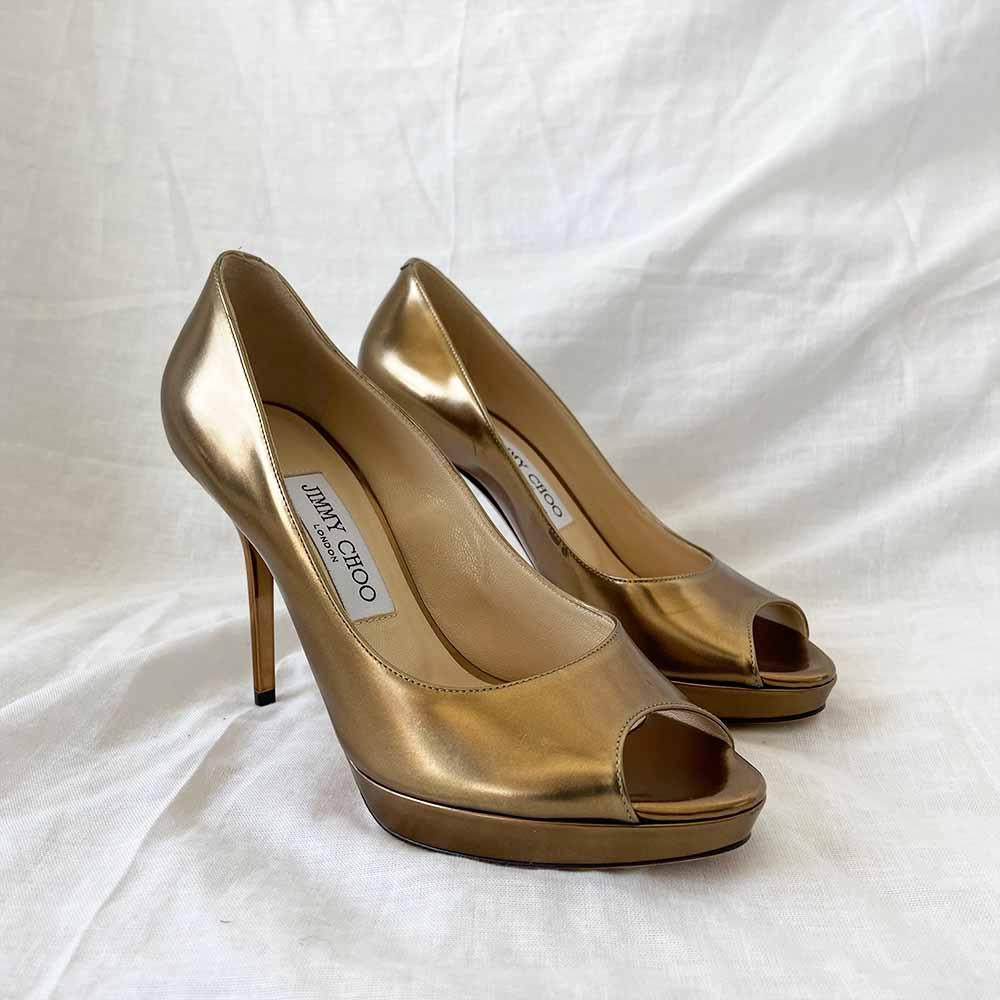 Jimmy Choo Bronze Peep Toe Pumps, 37 - BOPF | Business of Preloved Fashion