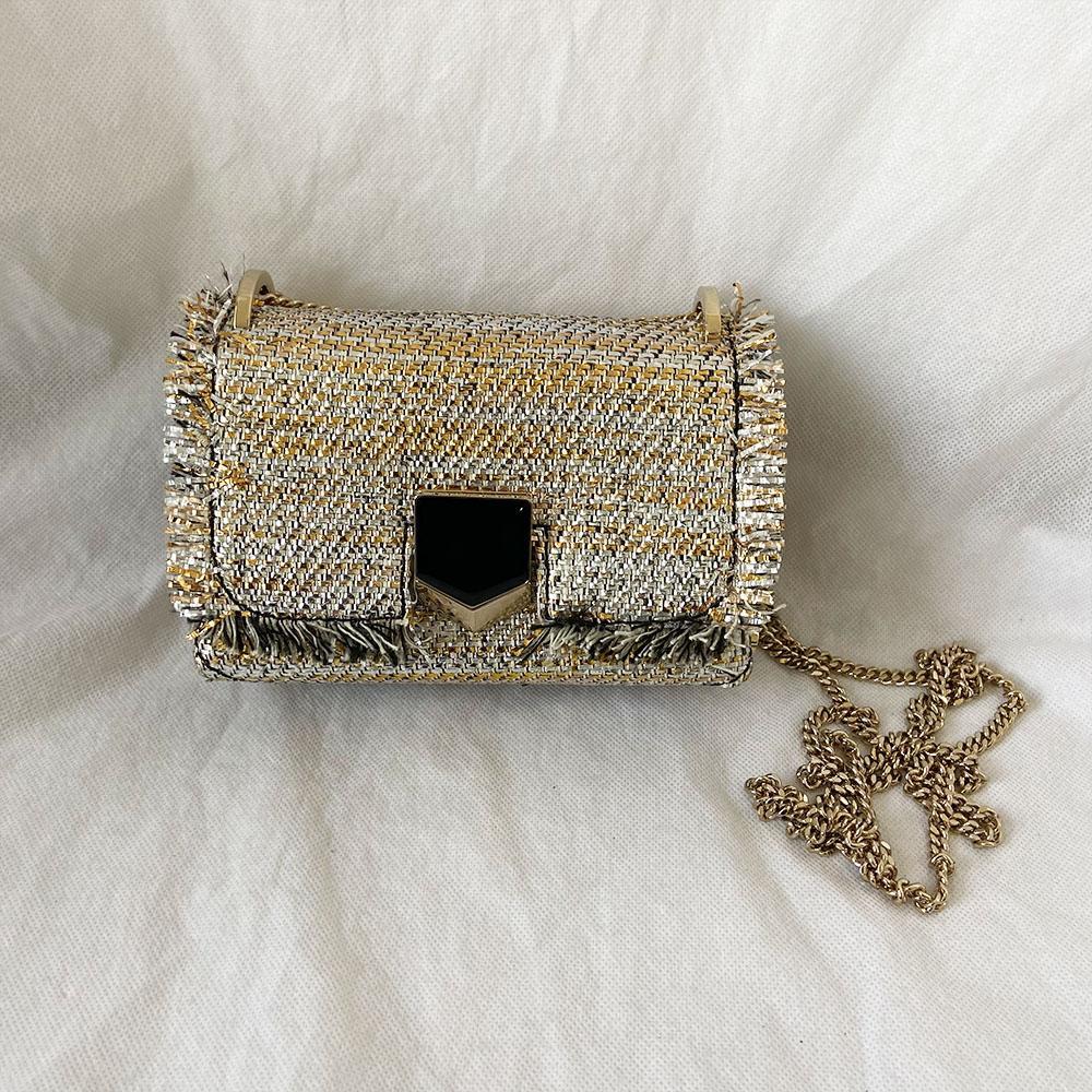 Jimmy Choo Lockett Petite Frayed Metallic Tweed Shoulder Bag - BOPF | Business of Preloved Fashion