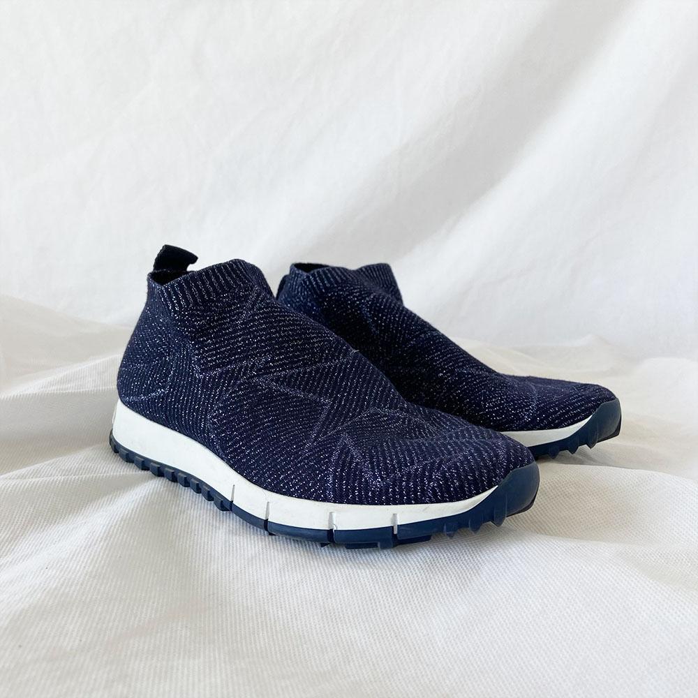 Jimmy Choo Norway Metallic Stretch-knit Sneakers, 37.5 - BOPF | Business of Preloved Fashion