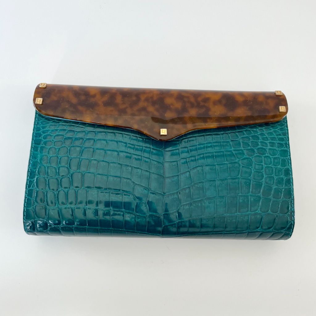 Lana Marks Crocodile Dark Green Flap Clutch - BOPF | Business of Preloved Fashion